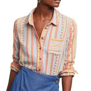 Anthropologie Mademoiselle Striped Multicolor Button-Up Shirt Size 4